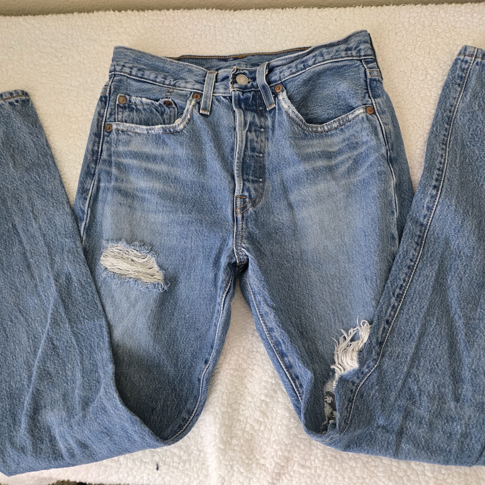 Levi's Blue Boyfriend Jeans with Distressed Details